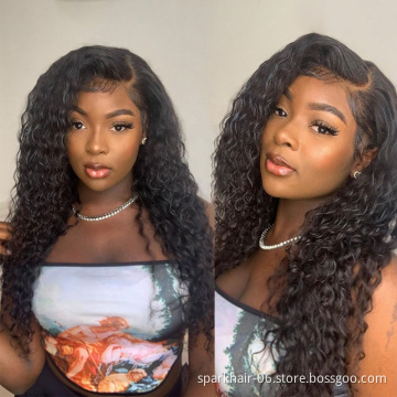 SPARK Unprocessed Brazilian Human Hair Lace Closure Wig Deep Curly Virgin Cuticle Aligned Full Swiss Lace 100% Human Hair Wig